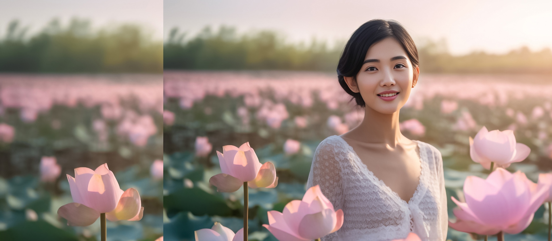 蓮の花に囲まれた女性