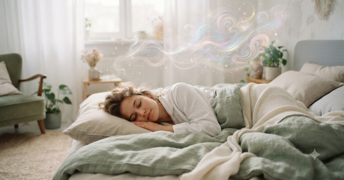 眠りながら夢を見ている様子をイメージした幻想的な写真